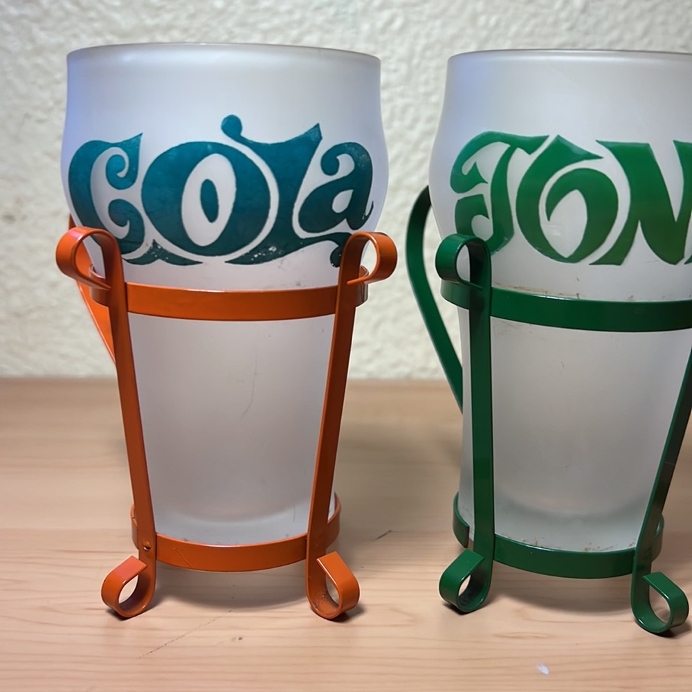 Vintage Set of 4 Soda Mug Glasses Metal Handle 1960’s Mid Century Fountain Shop - Picture 2 of 6